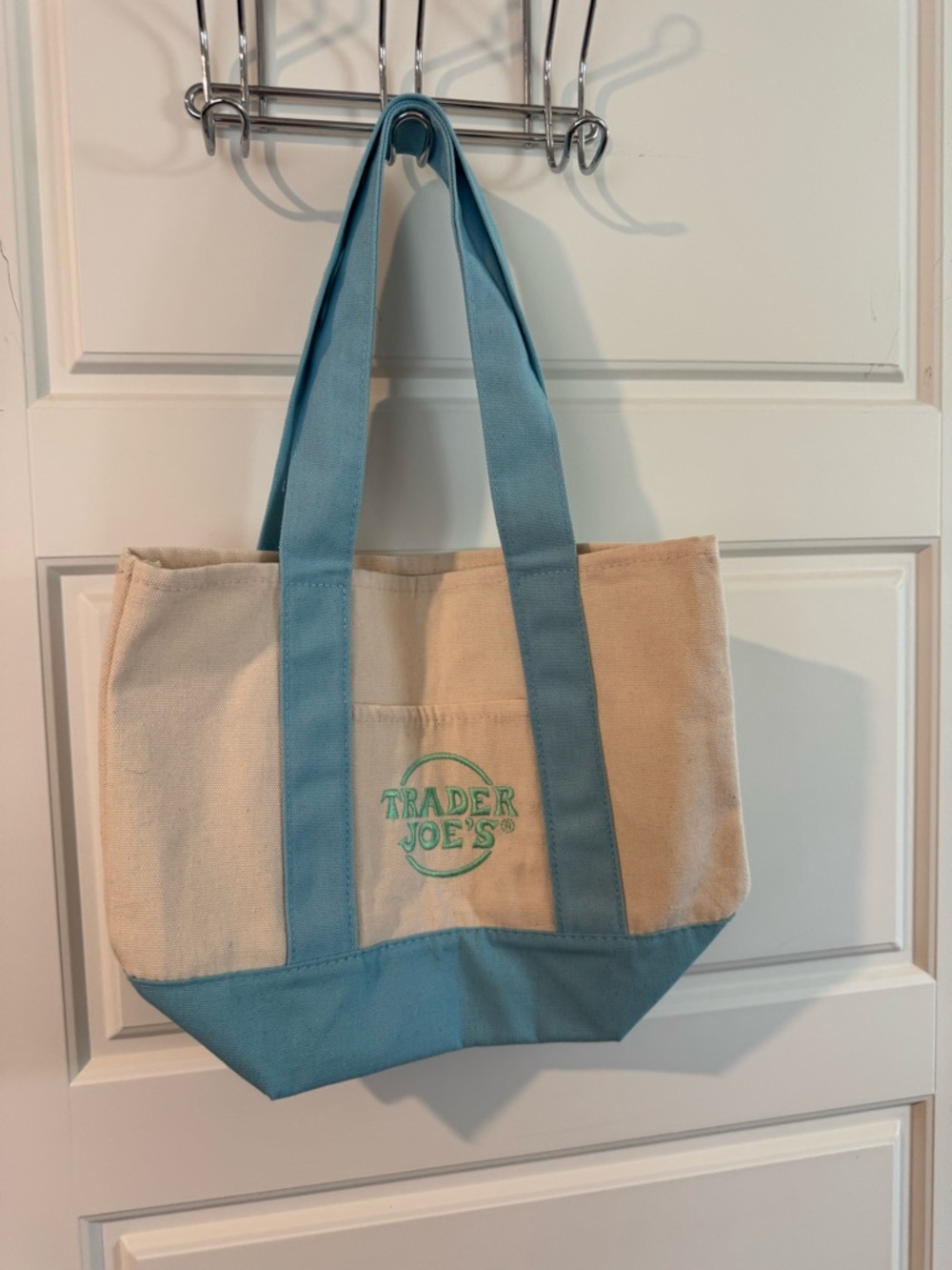 Trader Joe's Canvas Tote Bag in Cream and Light Blue - NWT